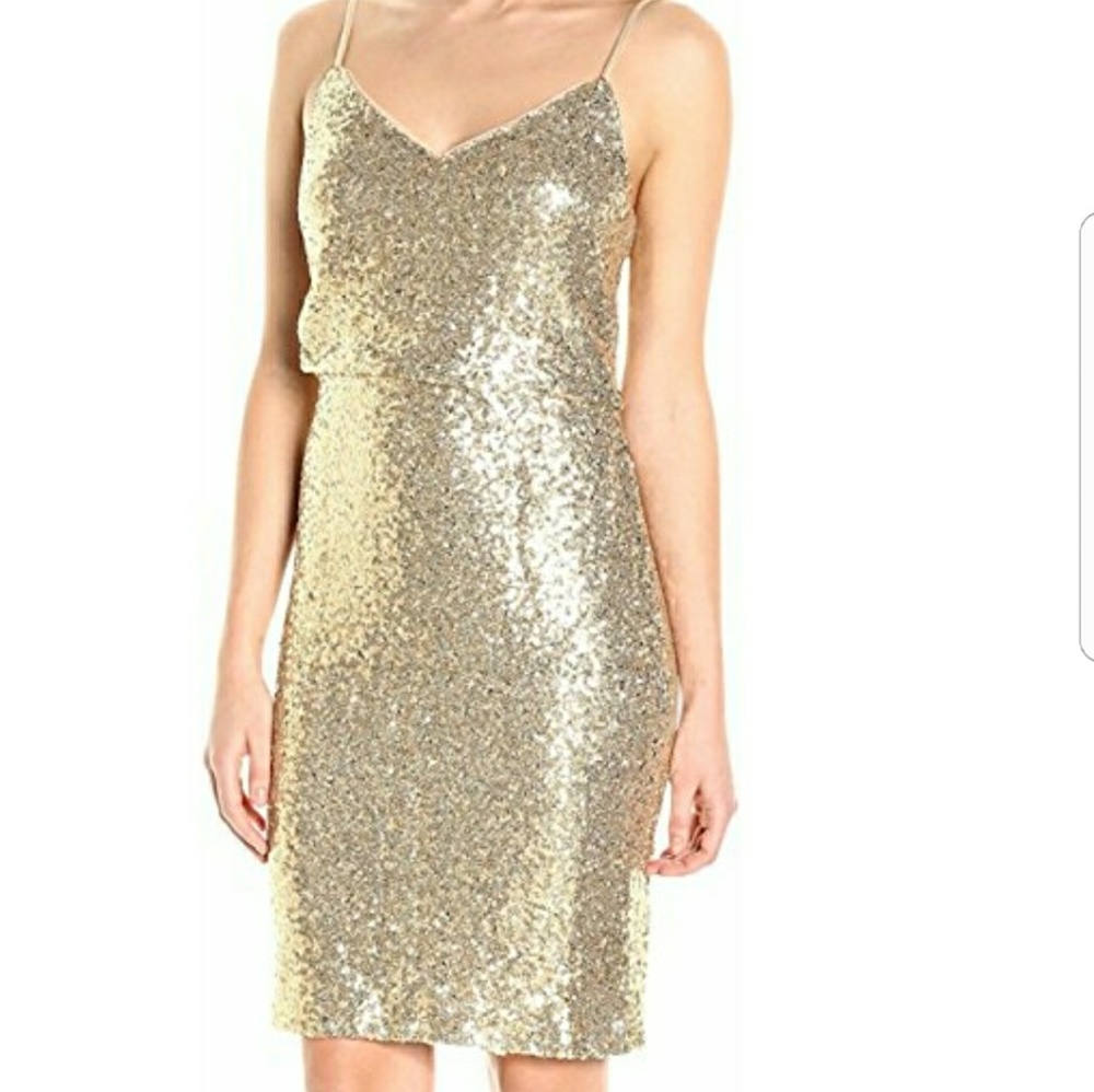Emery Soft Gold Sequin Dress Size 10 Knee Length